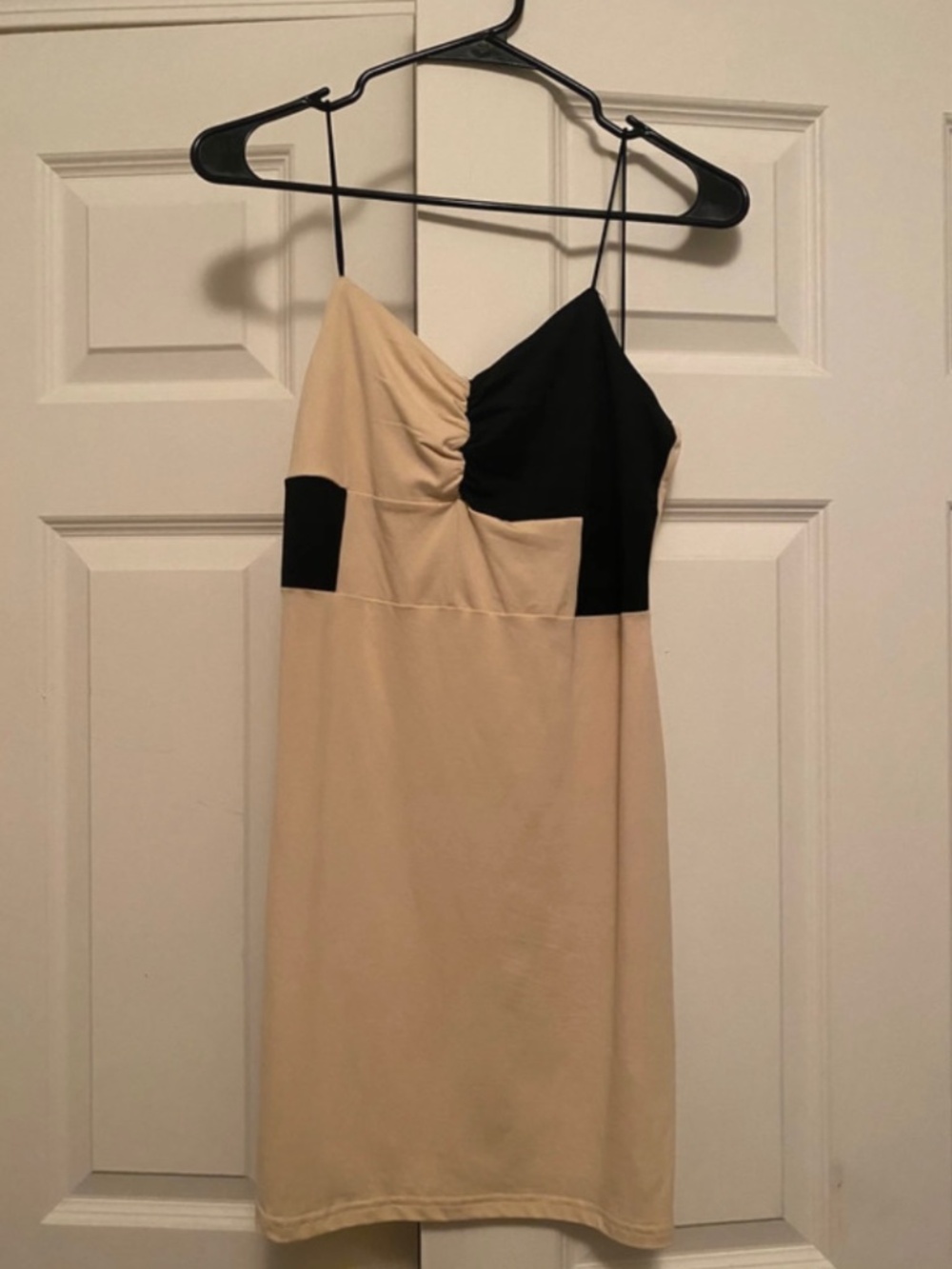 Shein Nude & Black Colorblock Bodycon Midi Dress